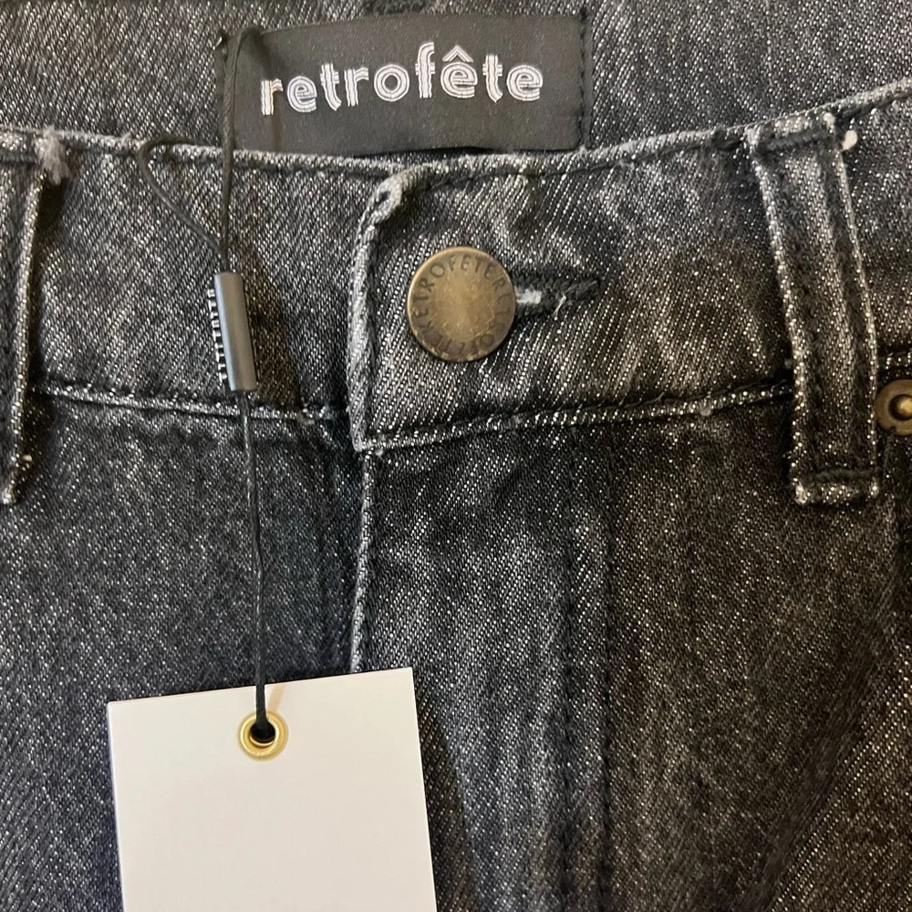 Retrofete Maggie Black Distressed Straight Leg‎ Denim Jeans Sz 27 90s Grunge